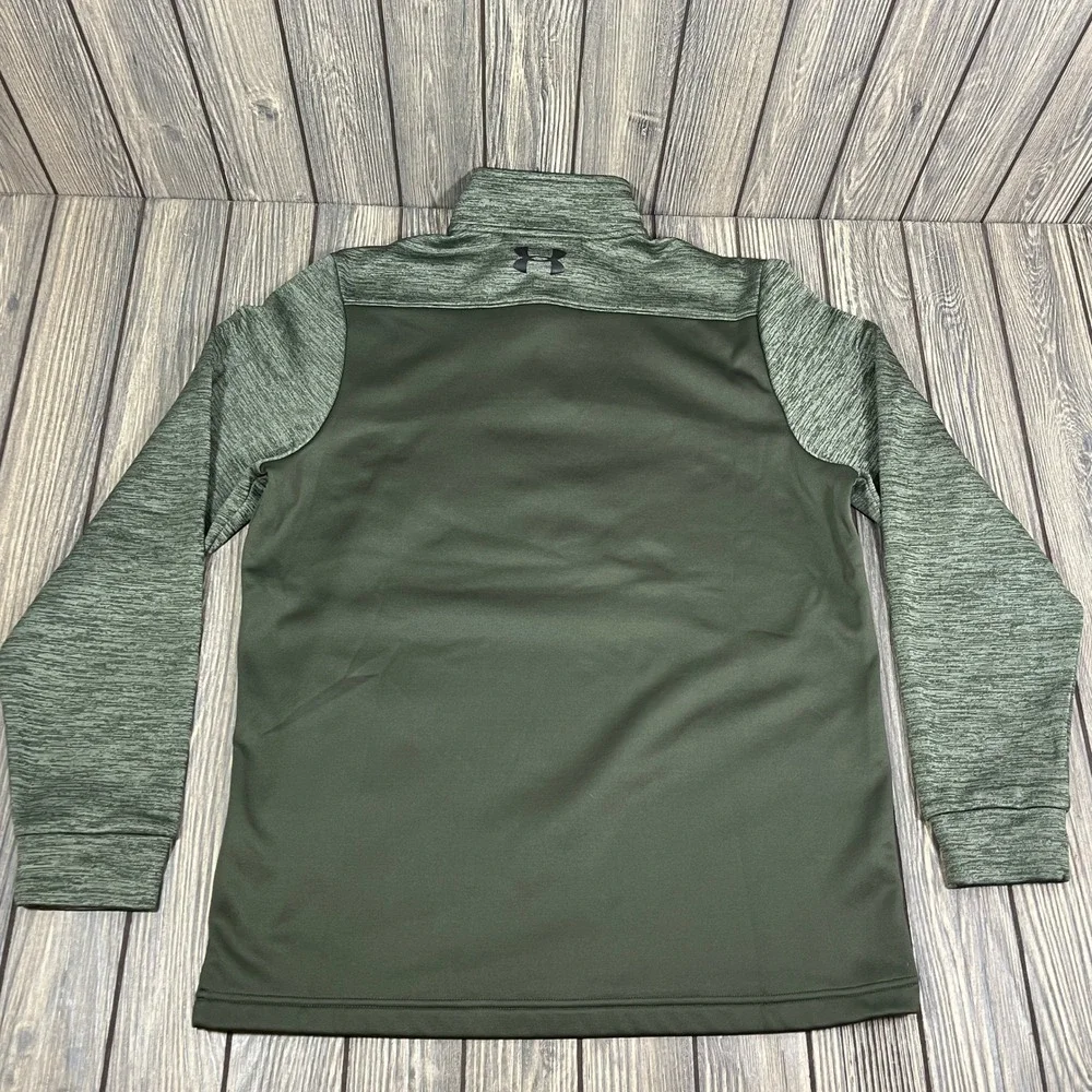 Under Armour Quarter Zip Pullover Men Medium Green ColdGear Fleece Sweater Loose